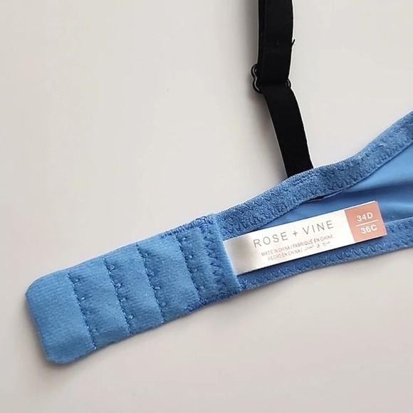 ⭐️2/ $30⭐️ Rose + Vine Blue Black Lace Underwire Bra Padded Cups Size 34D / 36C - Picture 10 of 10